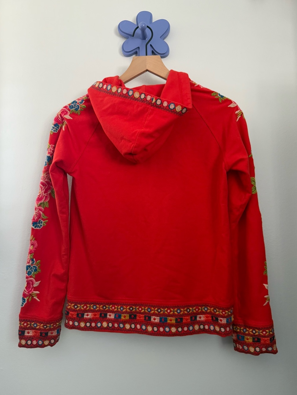 Johnny Was Petite XS Rina Full Zip Hoodie Red Boho Floral Embroidered Colorful - Picture 8 of 10
